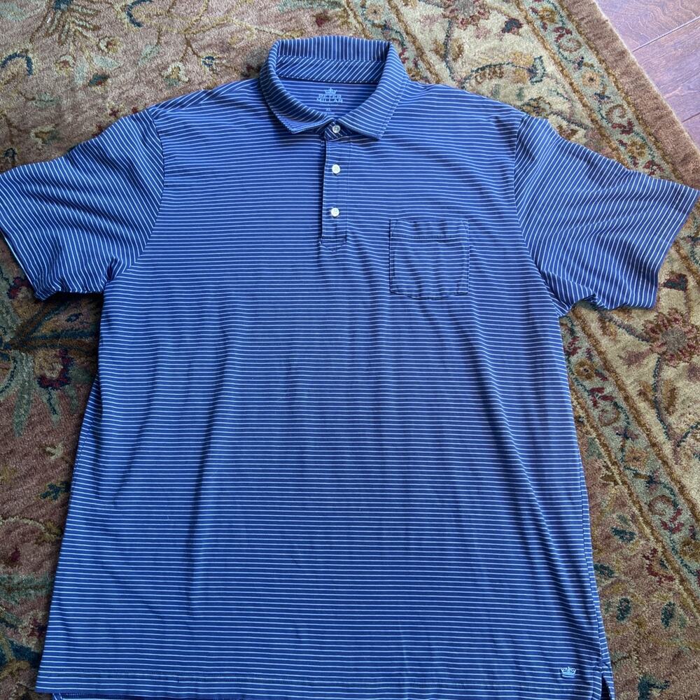 Peter Millar Crown Sport Navy/Lt Blue Stripe Performance Polo Preppy Golfcore XL - Picture 2 of 10